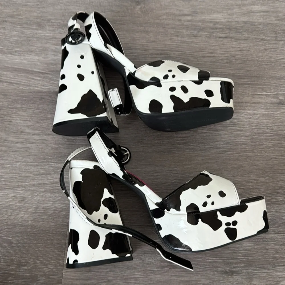 Cow Print Platform Sandals